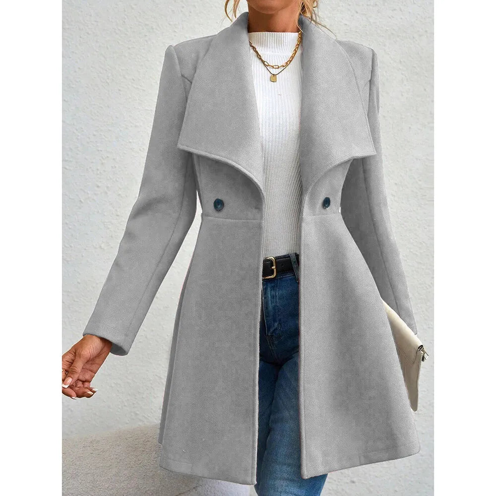 Trench Coats - Coats Winter Solid Color Long Sleeve Lapel Button-Up Work Coats New Year Red Valentine's Day Gift Outerwears
