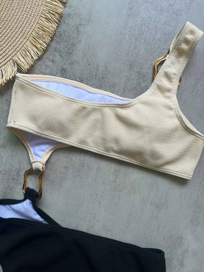 Swimwear - New Splicing Asymmetric One Shoulder One Piece Swimsuit Women Swimwear Female Metal Ring High Cut Bather Bathing Suit Swim