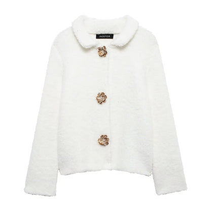 Cardigans - Women Autumn Flowers Shape Single Breasted Lapel Long Sleeve Knitted Top Fashion Female Chic Casual Slim Sweater Cardigan