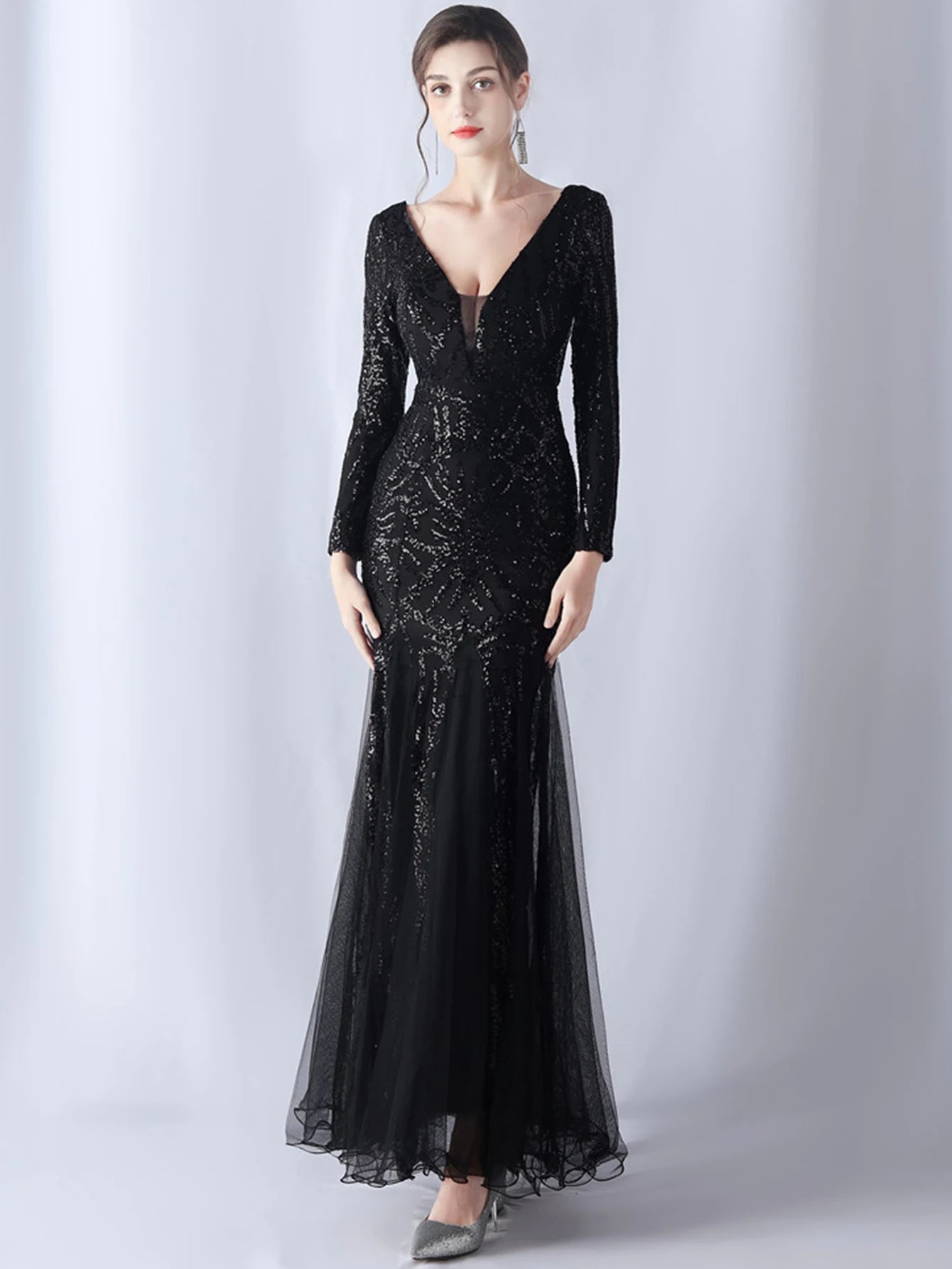 Sequin Dresses - Sexy backless maxi sequin summer dress women 2024 elegant luxury mesh wedding party dress long sleeve evening dresses vestidos