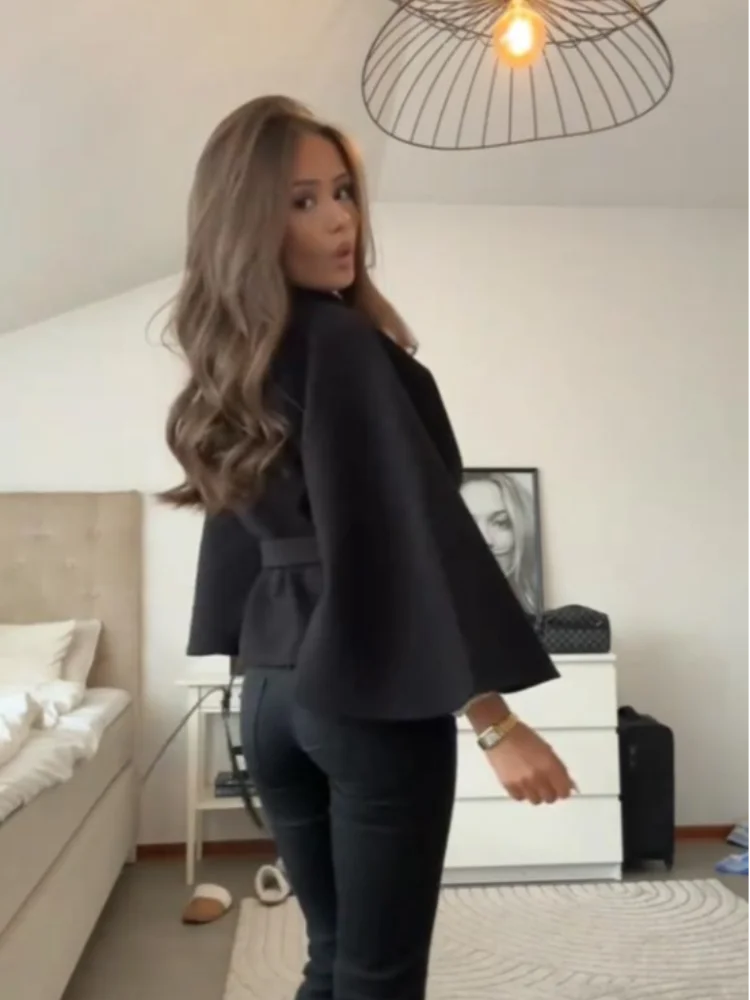 Coats - Elegant Stand Women's Coat Solid Long Sleeve Button Belted Lace-Up Cardigan Jacket 2025 Autumn Winter Outerwear Female Tops