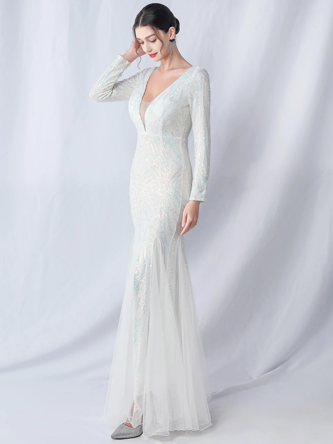 Sequin Dresses - Sexy backless maxi sequin summer dress women 2024 elegant luxury mesh wedding party dress long sleeve evening dresses vestidos