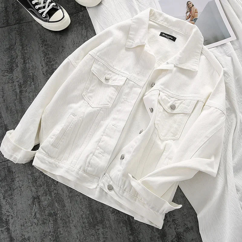 Shackets- Spring/Fall Lightweight Denim Shacket for Women- White- Pekosa Women Fashion