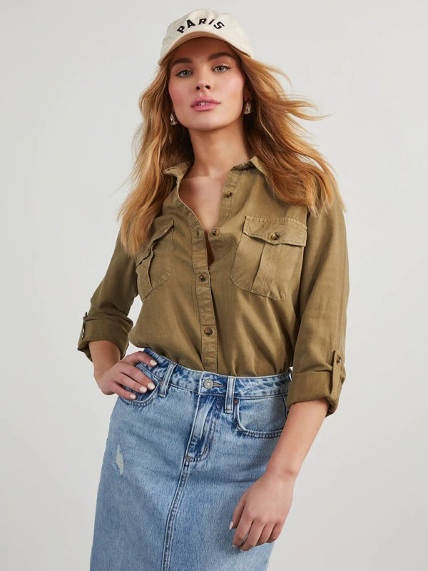 Shirts - Casual Denim Long Sleeve Shirt for Women