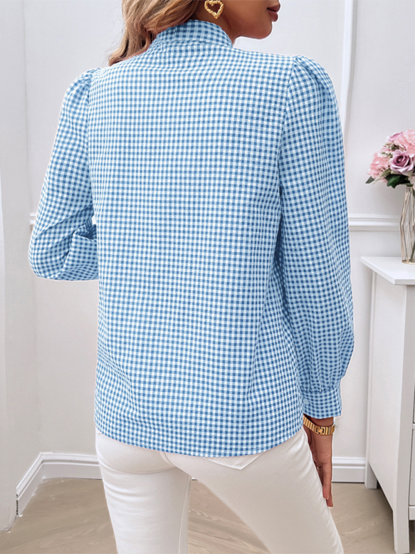 Elegante Gingham-Bluse mit Fliege – Perfekt fürs Büro