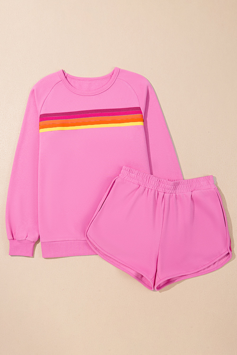 Trendy Striped Cotton Lounge Set with Pullover & Shorts