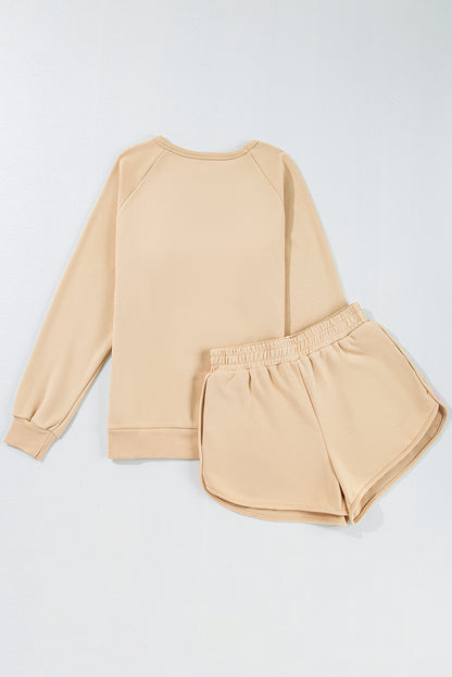 Trendy Striped Cotton Lounge Set with Pullover & Shorts