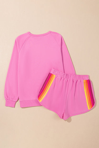 Trendy Striped Cotton Lounge Set with Pullover & Shorts