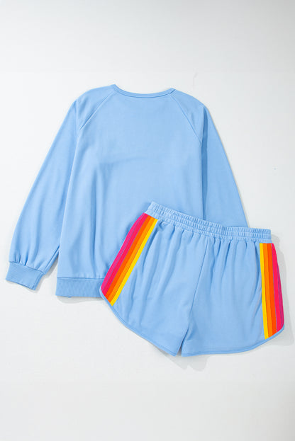Trendy Striped Cotton Lounge Set with Pullover & Shorts