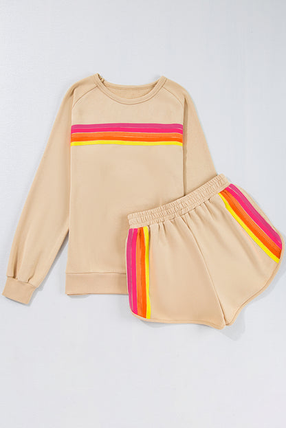 Trendy Striped Cotton Lounge Set with Pullover & Shorts