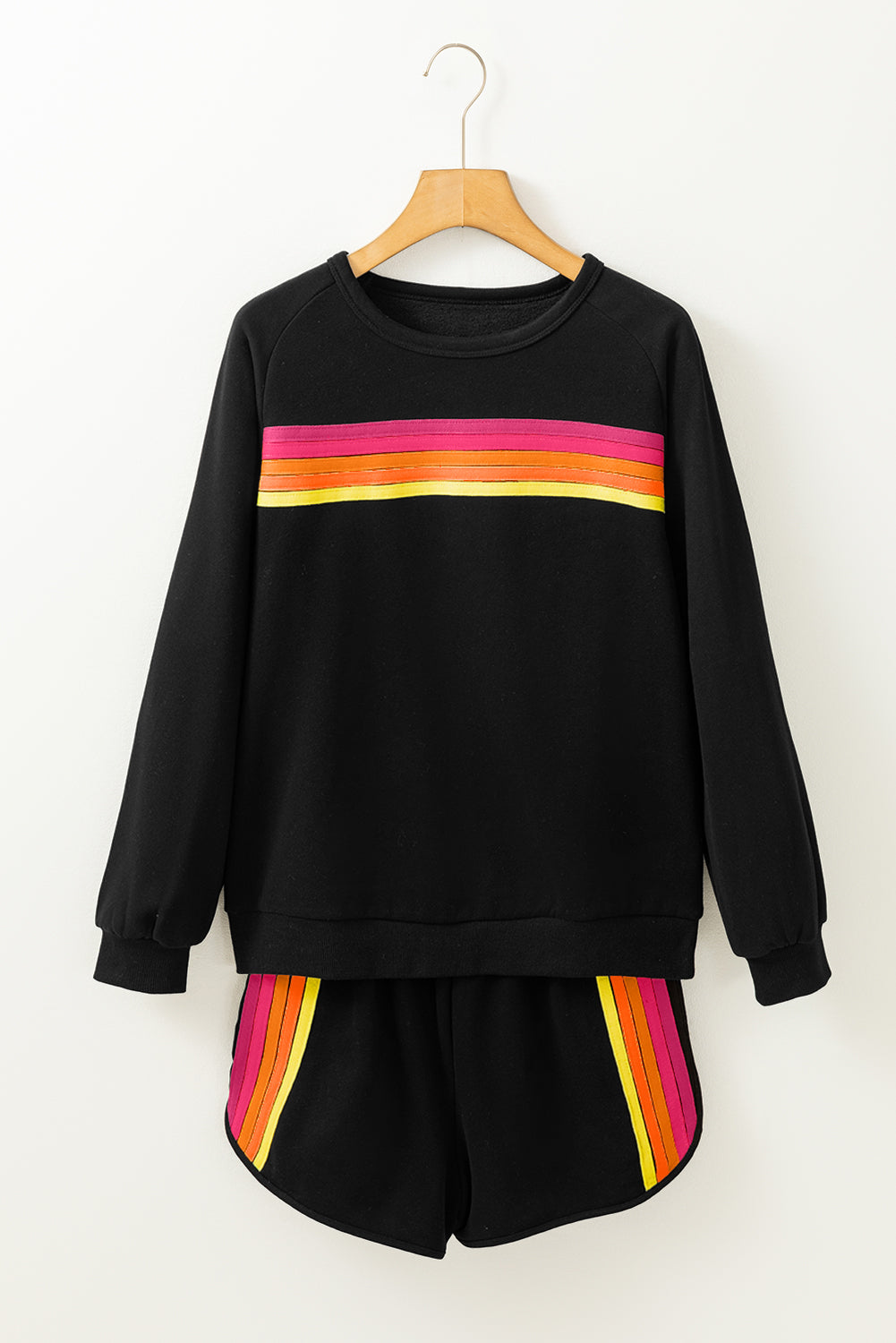 Trendy Striped Cotton Lounge Set with Pullover & Shorts