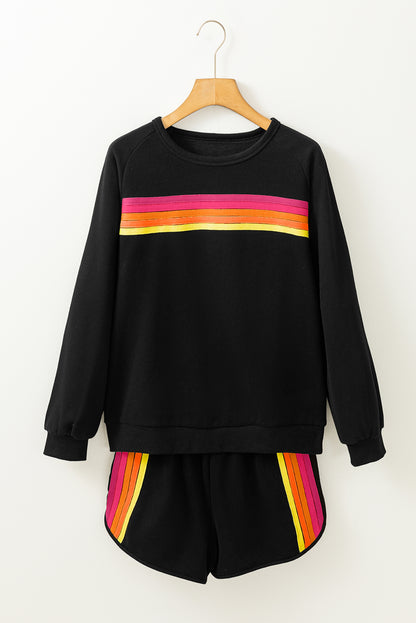 Trendy Striped Cotton Lounge Set with Pullover & Shorts