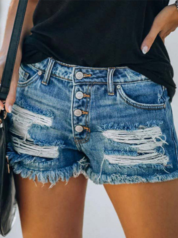 Shorts- USA Pride Women's American Flag Denim Shorts in Distress- - Pekosa Women Fashion