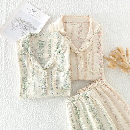 Sleepwear - Vintage-Inspired Floral Cotton Pajamas Women’s Nightwear