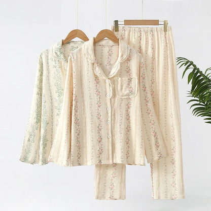 Sleepwear - Vintage-Inspired Floral Cotton Pajamas Women’s Nightwear