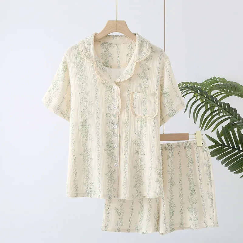 Sleepwear - Vintage-Inspired Floral Cotton Pajamas Women’s Nightwear
