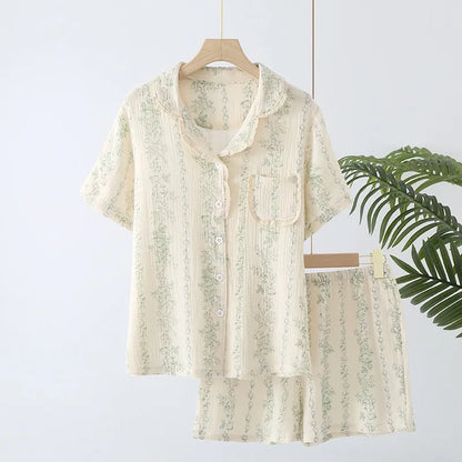 Sleepwear - Vintage-Inspired Floral Cotton Pajamas Women’s Nightwear