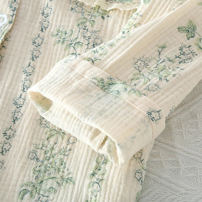 Sleepwear - Vintage-Inspired Floral Cotton Pajamas Women’s Nightwear