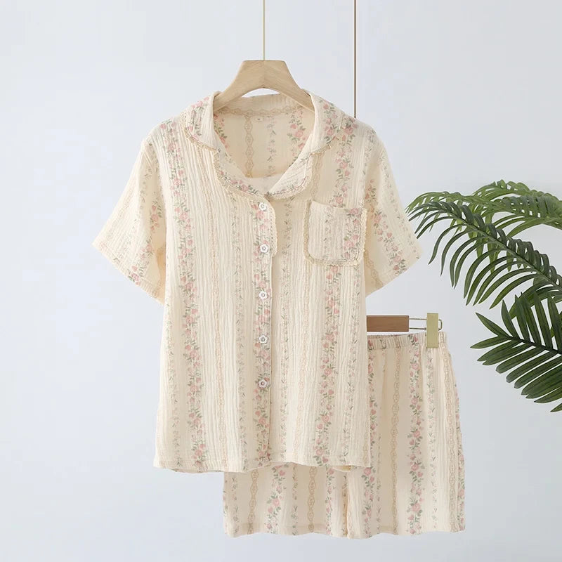 Sleepwear - Vintage-Inspired Floral Cotton Pajamas Women’s Nightwear