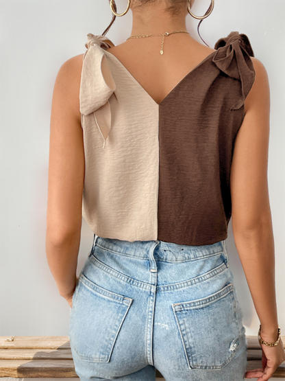 Bodysuit mit V-Ausschnitt und Farbblockdesign - Oberteil mit Knoten an den Seiten für Damen