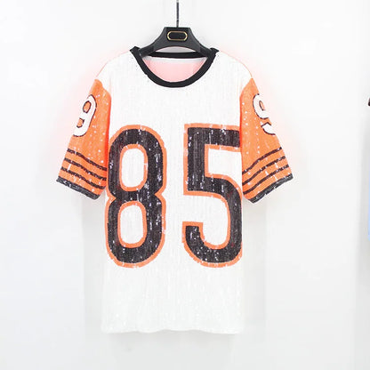 Sporty Outfits - Sporty Sequined T-Shirt Dress for Super Bowl Game Day