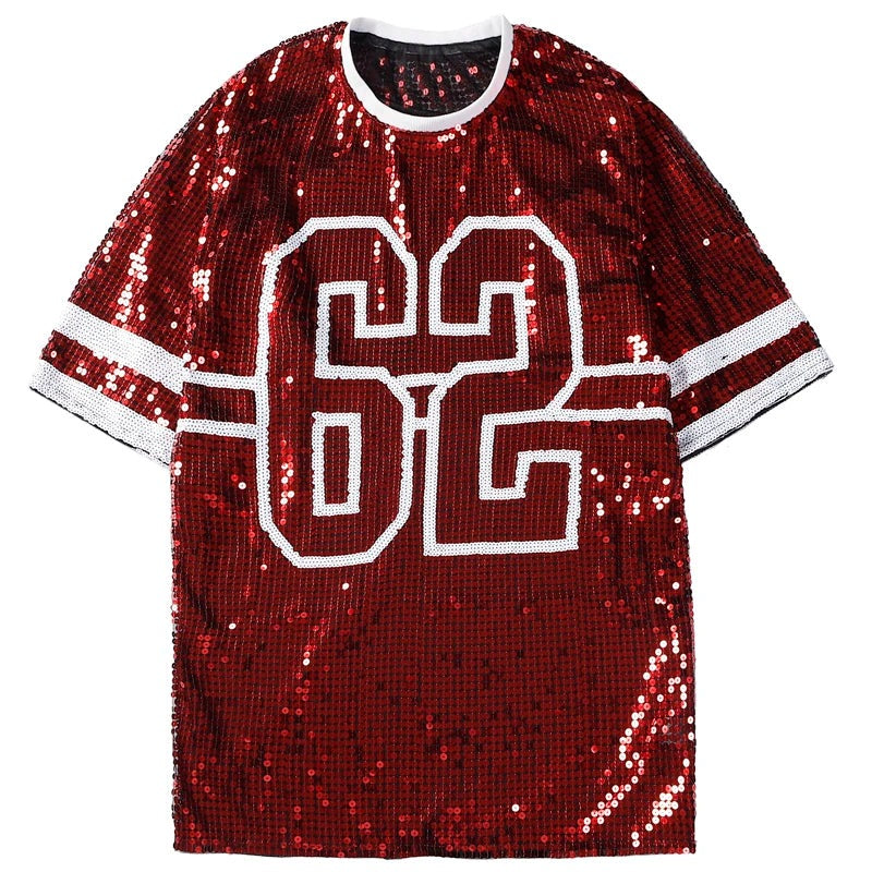 Sporty Outfits - Sporty Sequined T-Shirt Dress for Super Bowl Game Day