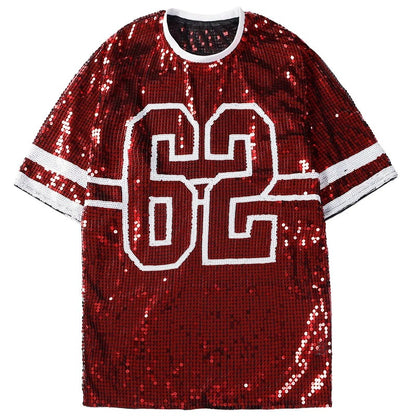 Sporty Outfits - Sporty Sequined T-Shirt Dress for Super Bowl Game Day
