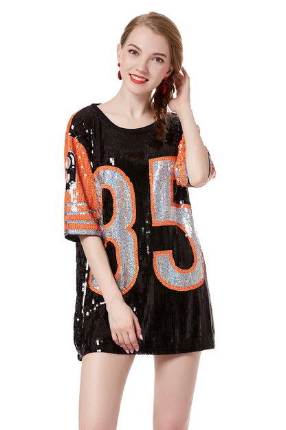Sporty Outfits - Sporty Sequined T-Shirt Dress for Super Bowl Game Day