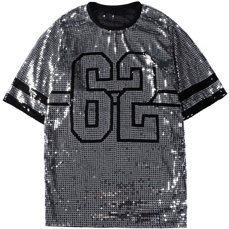 Sporty Outfits - Sporty Sequined T-Shirt Dress for Super Bowl Game Day