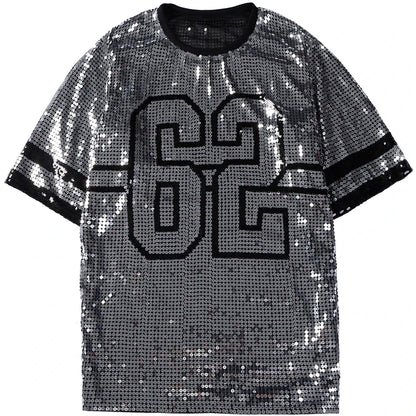 Sporty Outfits - Sporty Sequined T-Shirt Dress for Super Bowl Game Day