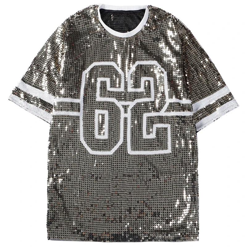 Sporty Outfits - Sporty Sequined T-Shirt Dress for Super Bowl Game Day
