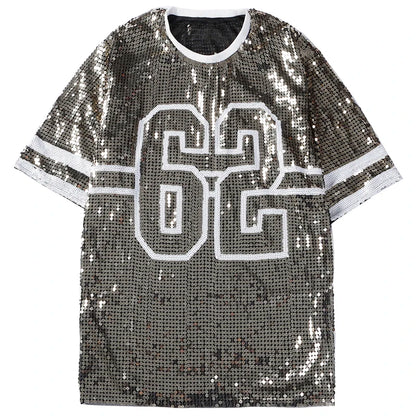 Sporty Outfits - Sporty Sequined T-Shirt Dress for Super Bowl Game Day