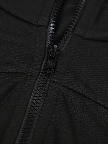 Sporty Outfits- Sporty Zip-Up Crop Cardigan & High-Waisted Leggings- - Pekosa Women Fashion