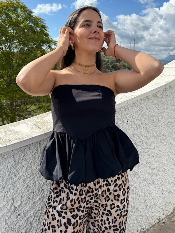 Strapless Tops- Women's Strapless Peplum Top in Polka Dot Print- - Pekosa Women Fashion