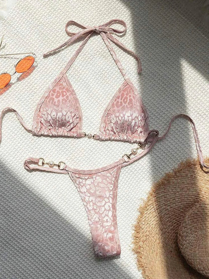 String Bikinis - Trendy Leopard 2 Piece Bikini for Sunbathing and Beach Volleyball
