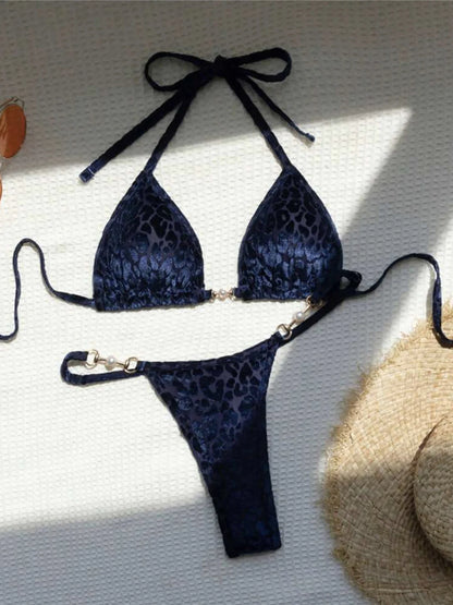 String Bikinis - Trendy Leopard 2 Piece Bikini for Sunbathing and Beach Volleyball