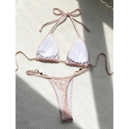 String Bikinis - Trendy Leopard 2 Piece Bikini for Sunbathing and Beach Volleyball