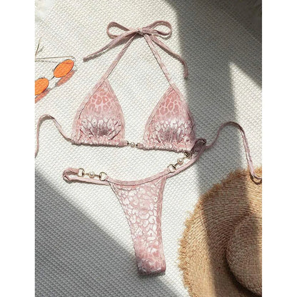 String Bikinis - Trendy Leopard 2 Piece Bikini for Sunbathing and Beach Volleyball