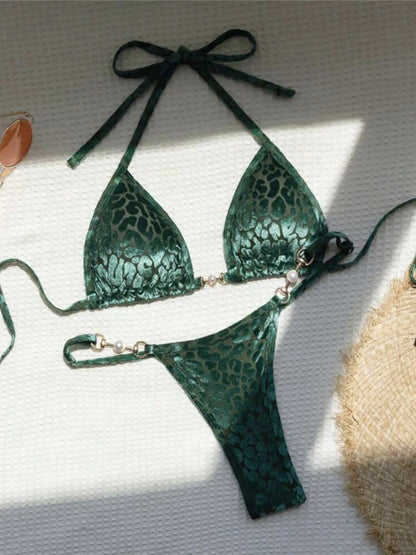 String Bikinis - Trendy Leopard 2 Piece Bikini for Sunbathing and Beach Volleyball