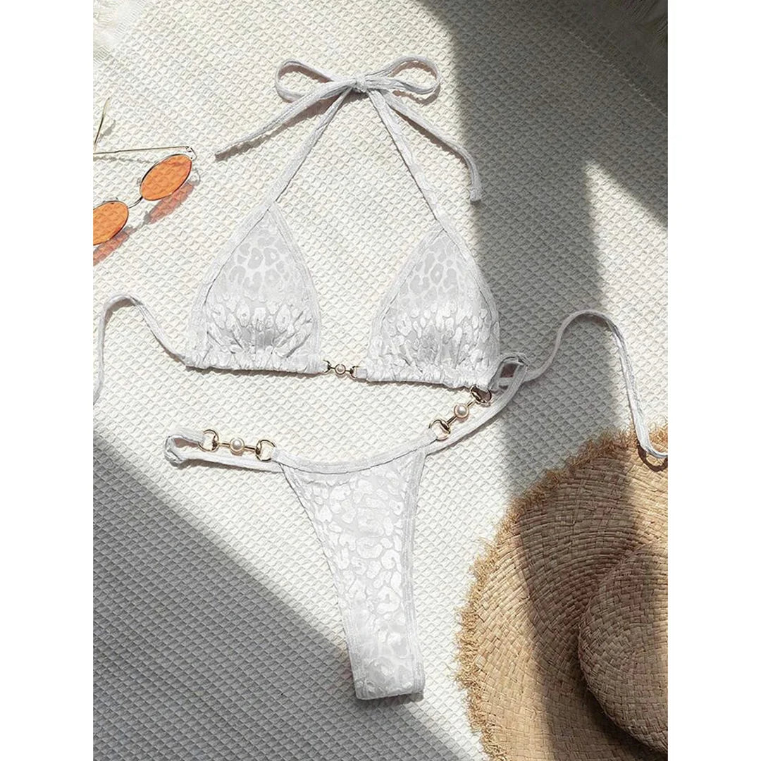 String Bikinis - Trendy Leopard 2 Piece Bikini for Sunbathing and Beach Volleyball