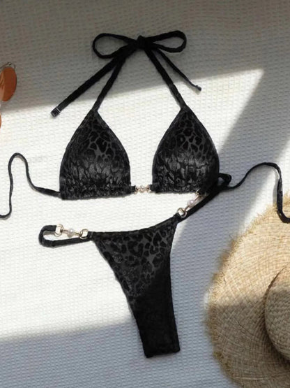 String Bikinis - Trendy Leopard 2 Piece Bikini for Sunbathing and Beach Volleyball