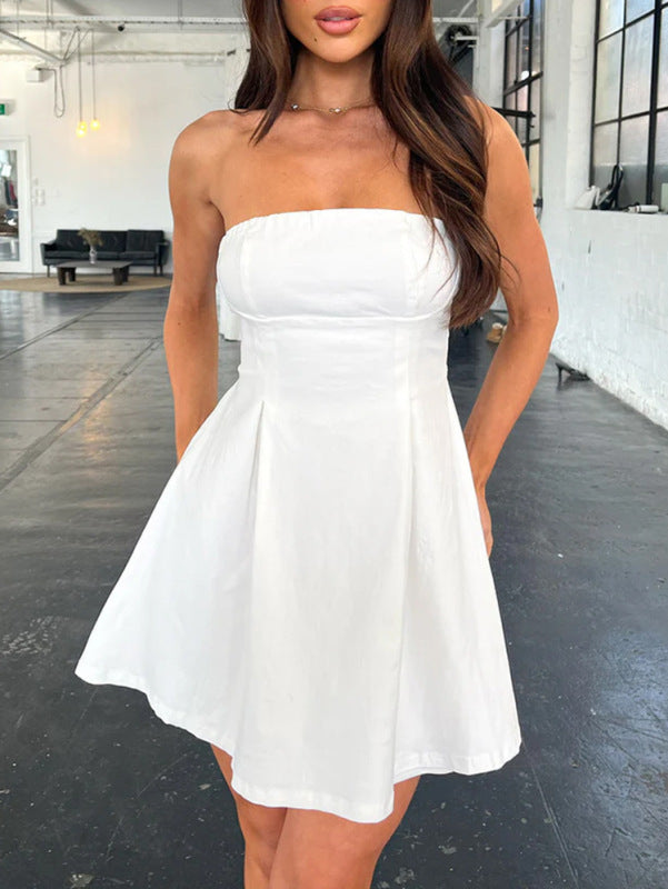 Summer Dresses - Blue Strapless Party Dress with Bowknot Back