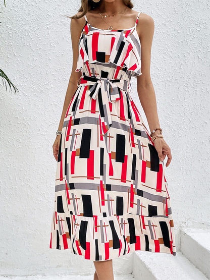 Summer Dresses- Geometric Stripe Midi Dress – Your Go-To for Spring and Summer- - Pekosa Women Fashion