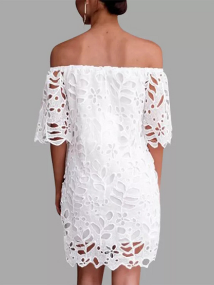 Sunny Days Damen schulterfreies Minikleid mit Ösenspitze