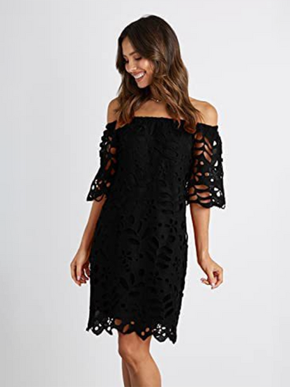 Sunny Days Damen schulterfreies Minikleid mit Ösenspitze