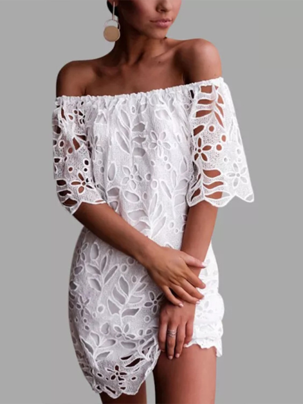 Sunny Days Damen schulterfreies Minikleid mit Ösenspitze