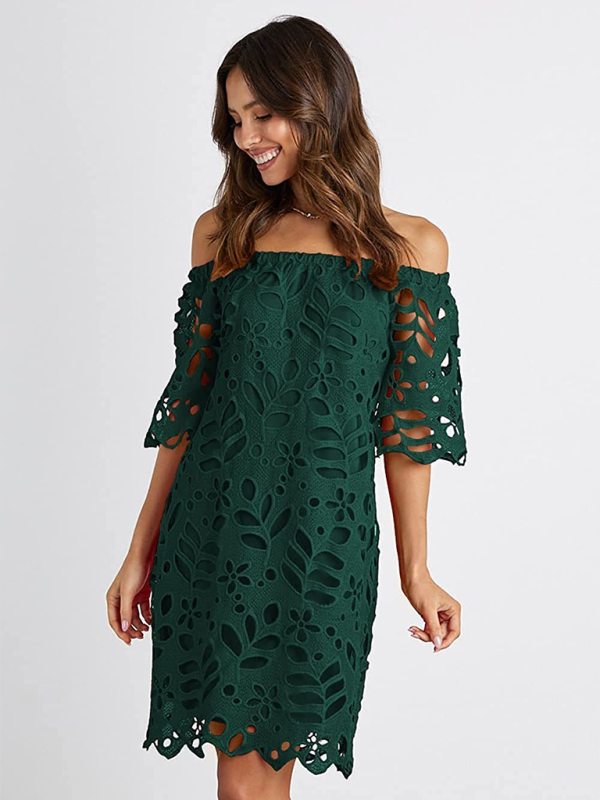 Sunny Days Damen schulterfreies Minikleid mit Ösenspitze