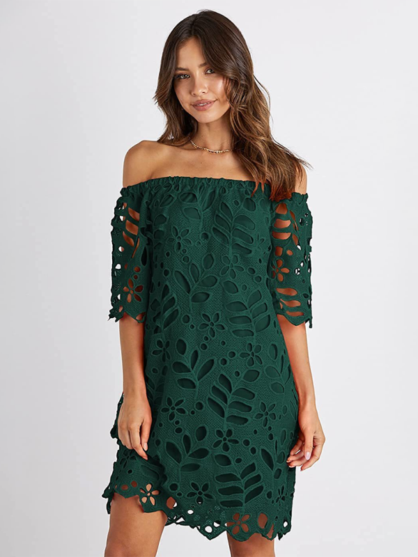Sunny Days Damen schulterfreies Minikleid mit Ösenspitze