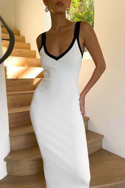 Trendy Cami Midi Dress with Contrast Knit Design