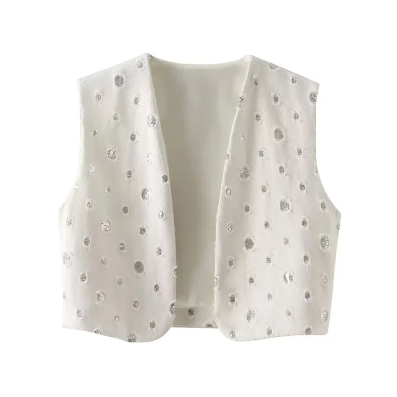 Summer Outfits- Distressed Sequin Mini Skirt & Vest Set for Festive Occasion- - Pekosa Women Fashion